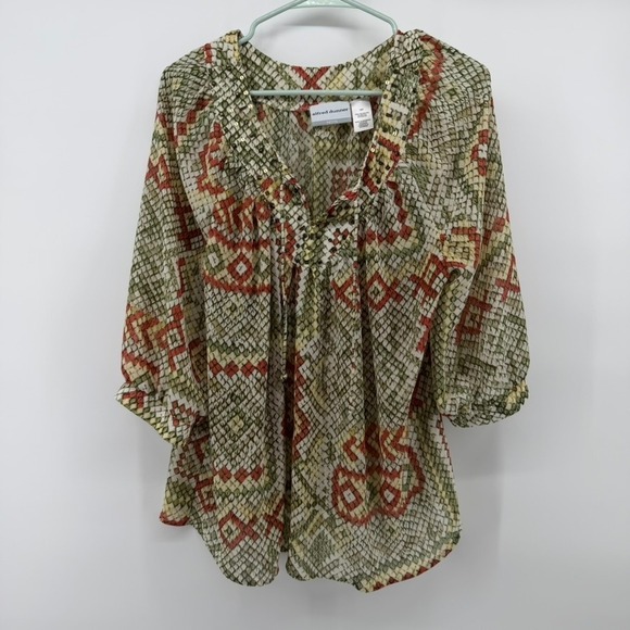 Alfred Dunner Tops - Alfred Dunner Blouse Womens 16P Green Snakeskin Geometric Sequin V-Neck Top